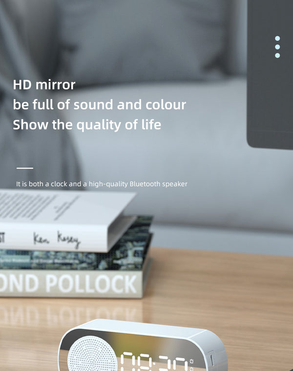 BT Music Alarm Clocks Mirror FM Radio LED Digital Clock 2 Alarm Snooze 24H Electronic Watch Dimming Table Phone Stand USB Clocks